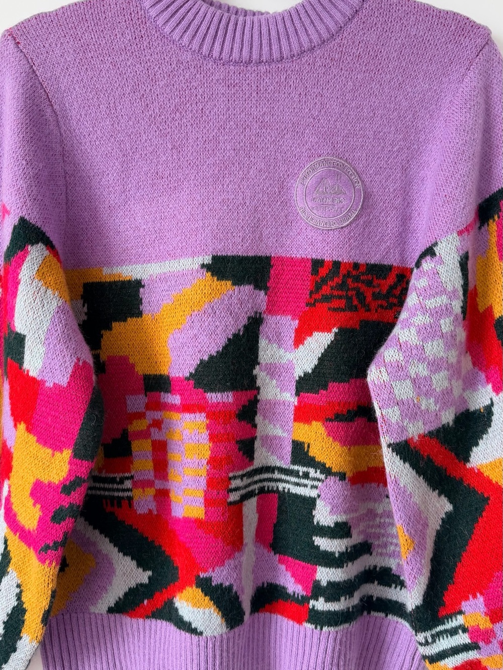 FARM RIO Lilac Geometric Pattern Crewneck Sweater - Picture 3 of 11